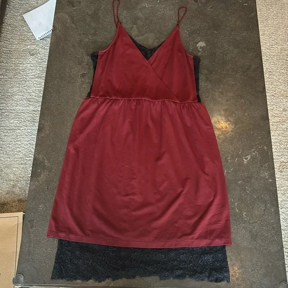 Ganni oxblood lace slip dress